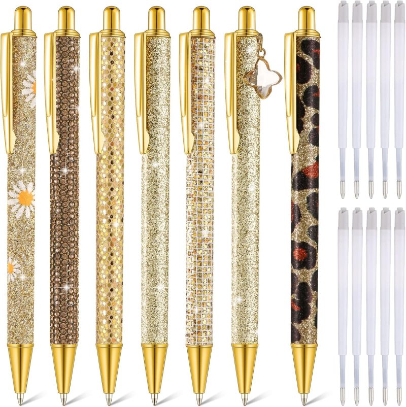 Golden Slim Metal Ballpoint Pen, 1mm Medium Point Black Ink Smooth Writing, for Business Office Teacher Student Wedding Guest 