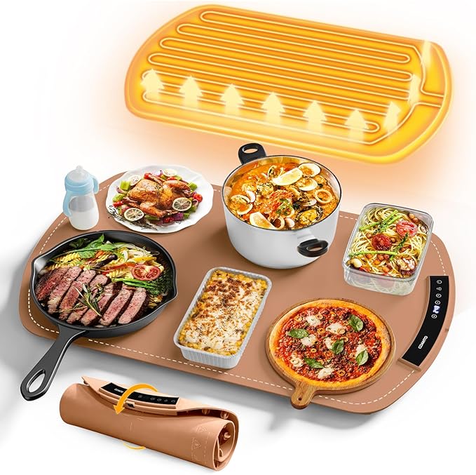 Warming Mat for Food (24"x16") - iTRUSOU 7-Level Electric Warming Tray with 400W High-Power, Timer 0–99H &amp; Built-In Strap - Rollable Large Food Warming Mat for Parties &amp; Buffet