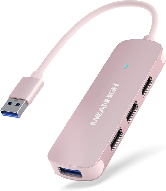 USB Hub 4 Ports, MEANHIGH Multiple USB A 3.0, 2.0 Splitter Portable Adapter for Laptop, Plug and Play Mini USB Extender for PC, Flash Drive, Mobile HDD 