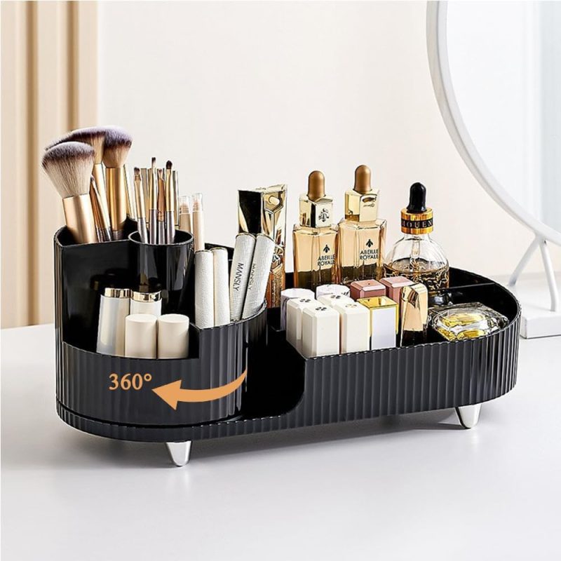 Rotating Makeup Organizer for Vanity with Brush Holder, Cosmetic Makeup Storage Organizer, Large Spinning Makeup Skincare Organizer, Countertop Makeup Perfume Organizer, Lotions Display Case Ivory