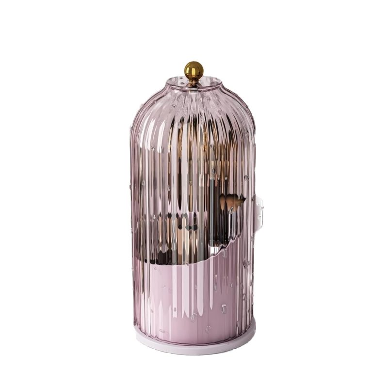 1PCS Makeup Brush Holder Organizer with Clear Lid 360 Rotating Sliding Opening Dustproof Brushes Container for Vanity 