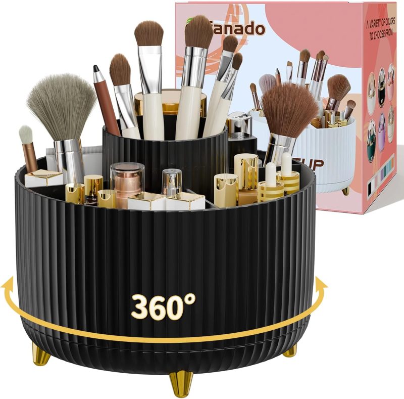 Diesisa Makeup Brush Holder Organizer,360° Rotating Makeup Brush Organizer,5 Slot Make up Brushes Cup for Cosmetics, Nail Polish, Art Supply, Bathroom Vanity Desktop Organizer