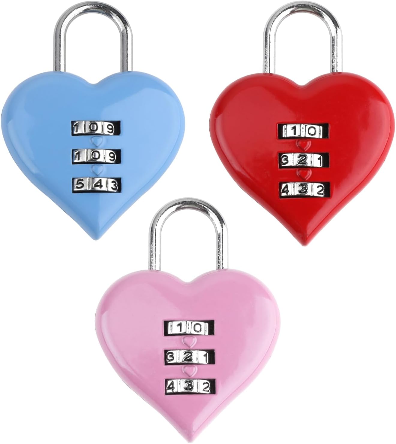 MECCANIXITY Combination Locks, Heart Shape 3 Digit Password Padlock Love Locker Lock for Jewelry Storage Box Diary Gym Outdoor Fence Gate Hasp Cabinet Storage, Red, Pack of 4