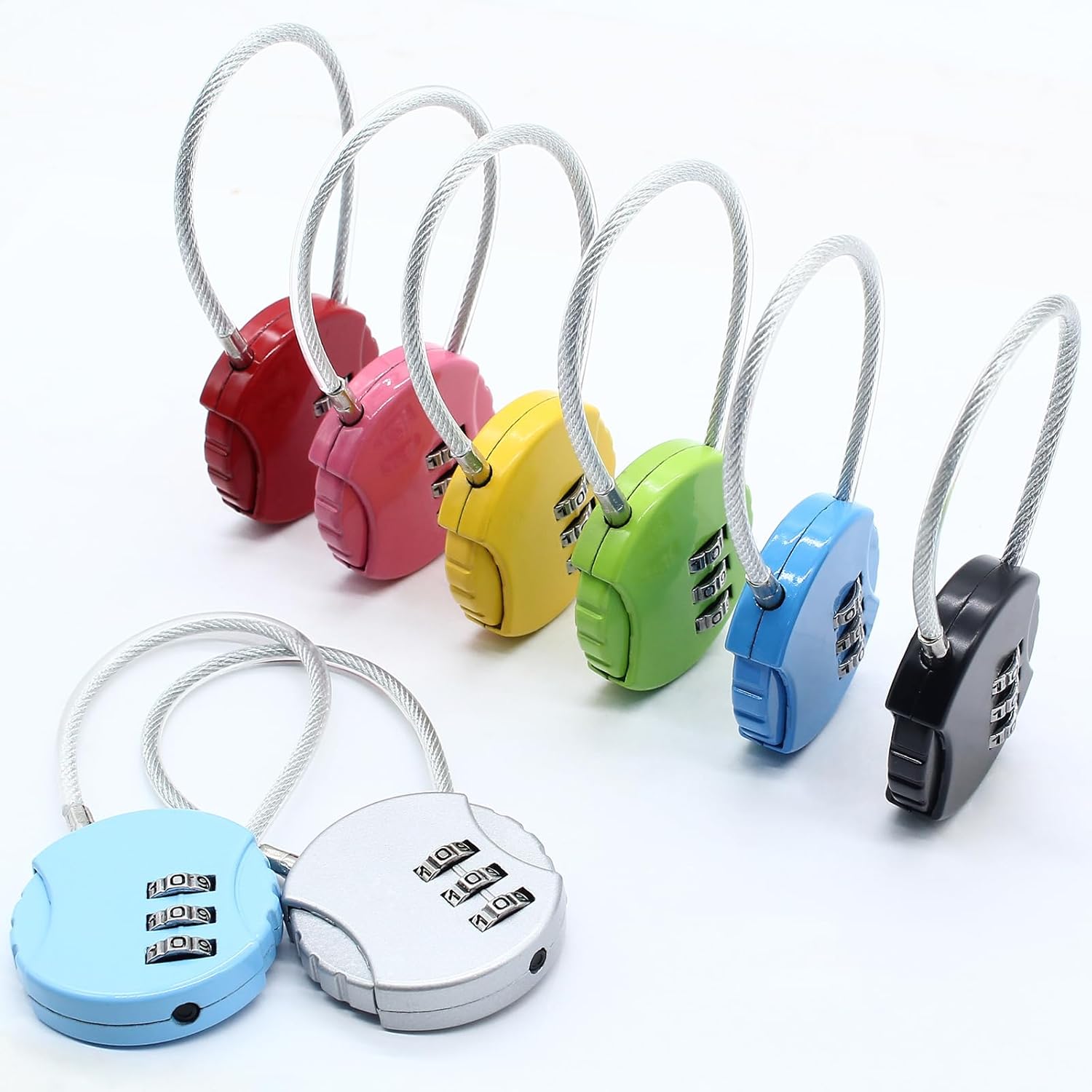 Moxweyeni 8 Pack Combination Wire Lock 3 Digit Small Combo Luggage Number Cable Padlock Outdoor Waterproof Resettable Lock for School Gym Locker Travel Backpack Suitcase Storage (Multi Color)